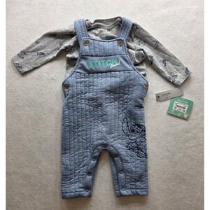 Disney Baby Lilo & Stitch 2 Piece Overall & Shirt Blue & Gray. NWT. Size 3-6M
